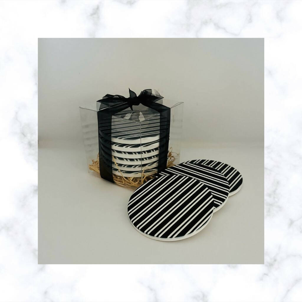 Black & White Stripe Ceramic Coasters