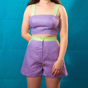 Lilac and mint green linen Crop Top