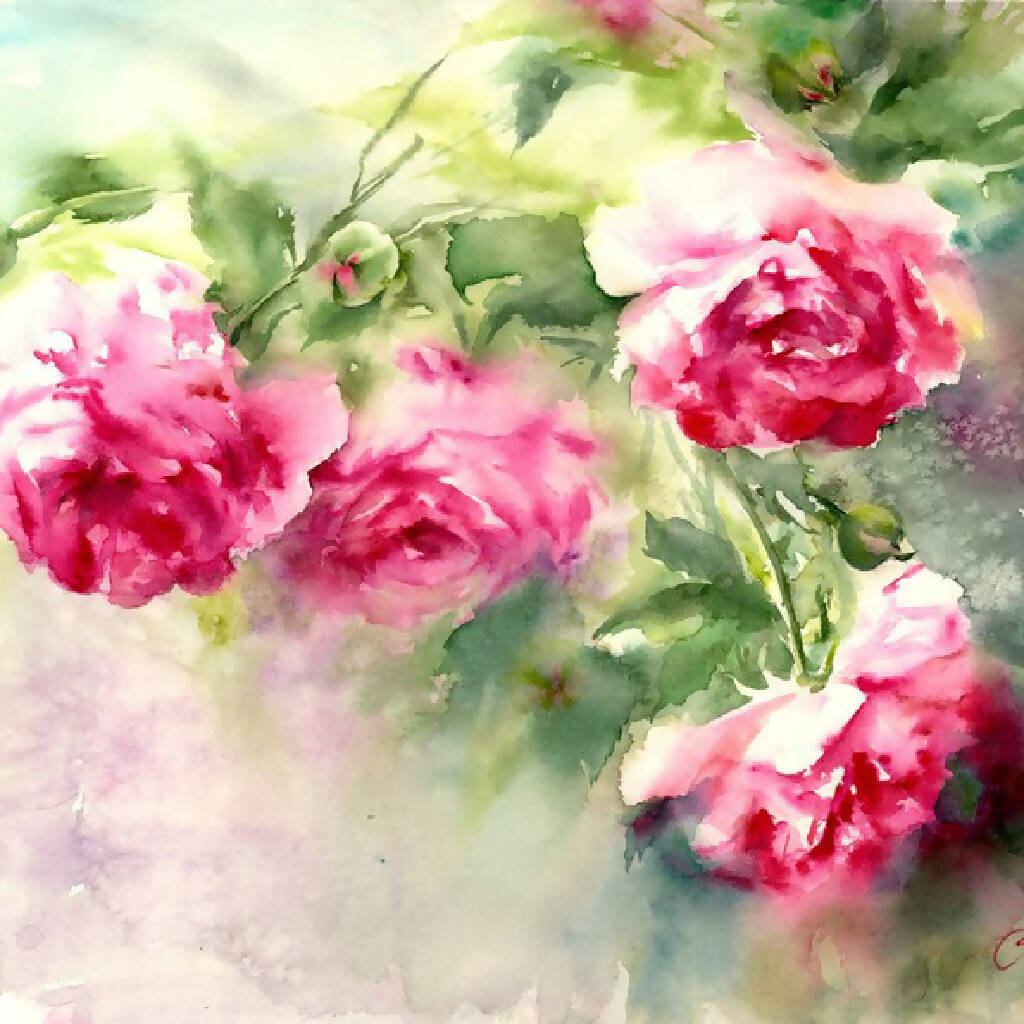 Red roses, Prints, Watercolor print, Watercolor flowers, Botanical print, Watercolour painting, floral art
