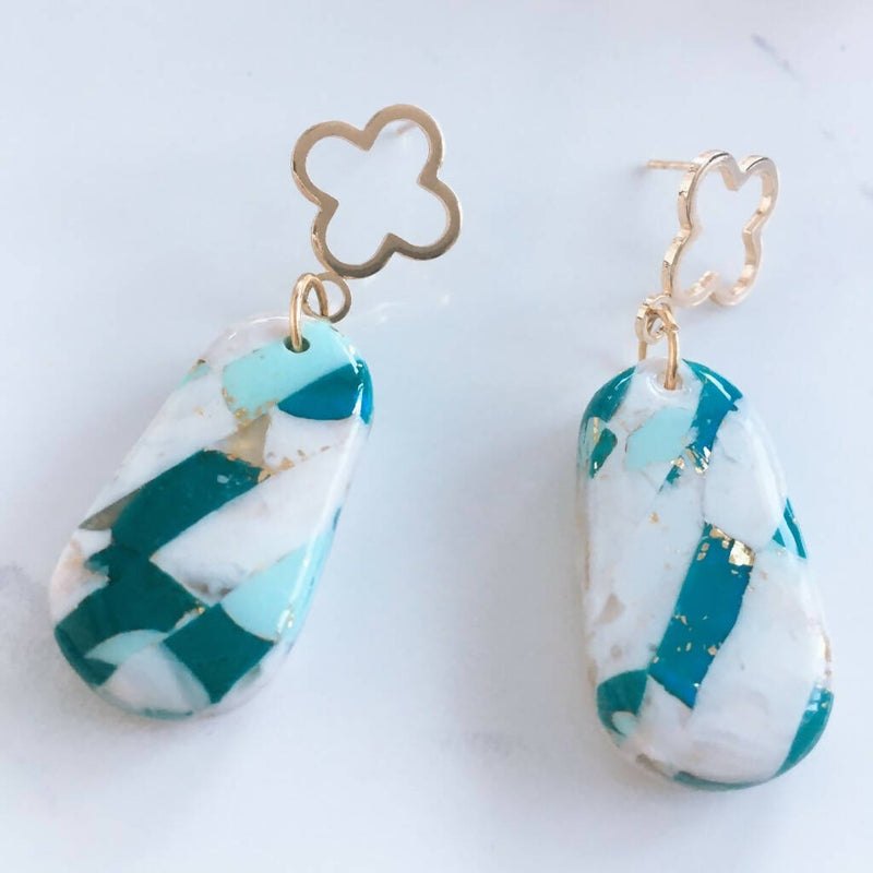The “Chloe” handmade faux green/white/gold statement earrings