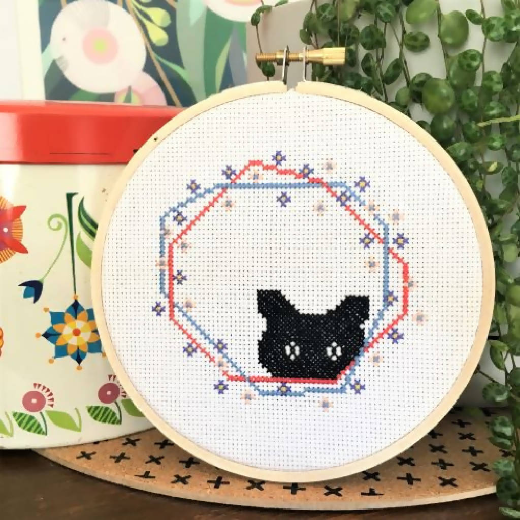 Black Cat Peeking Cross Stitch Kit