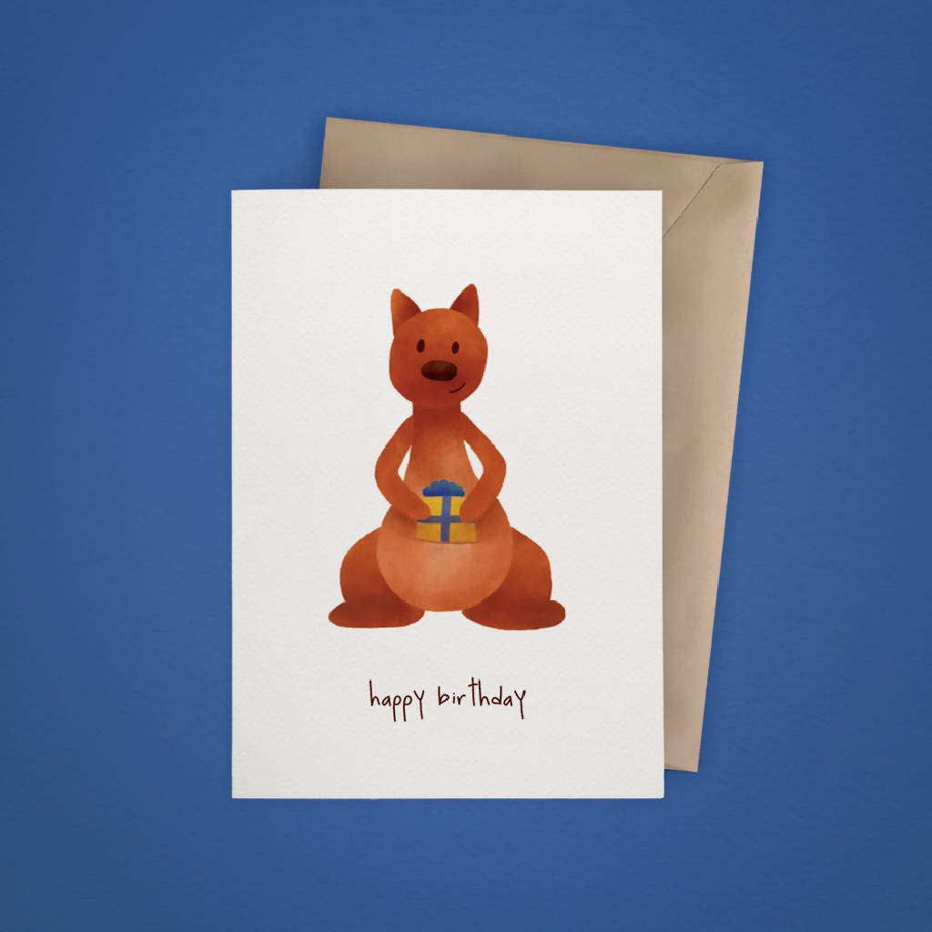 Australian Animals – Kangaroo Happy Birthday Greeting Card