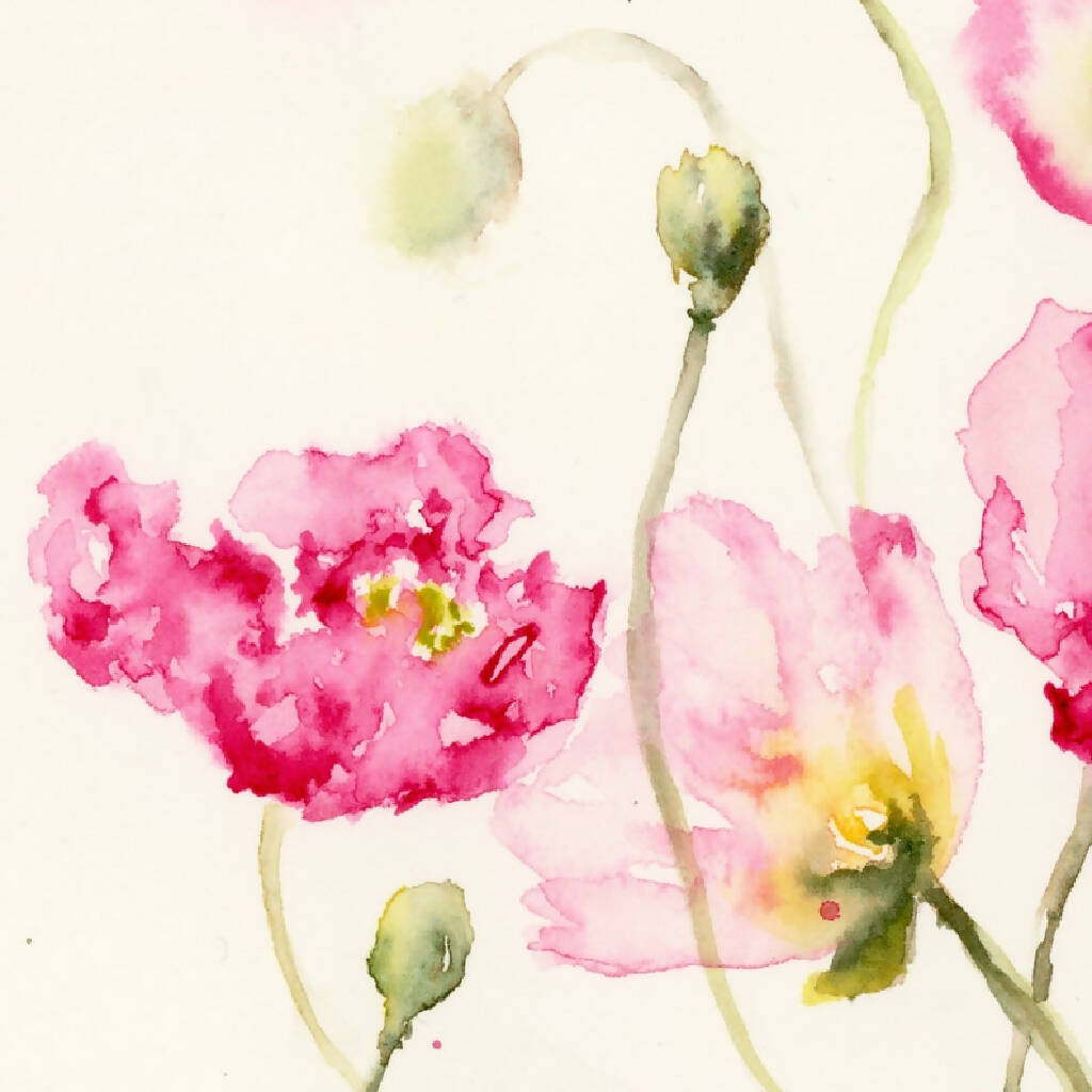 Pink poppies, Prints, Watercolor print, Watercolor flowers, Botanical print, Watercolour painting, floral art