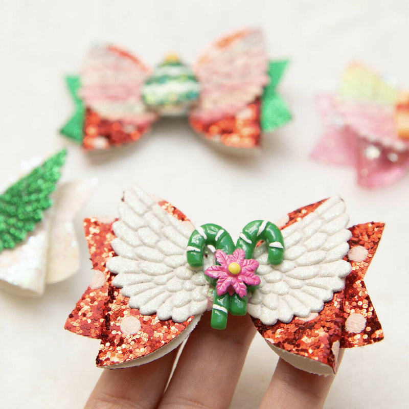 Handmade Christmas hair clips for baby toddler girl, Christmas tree Santa Candy cane gift bow hair clip