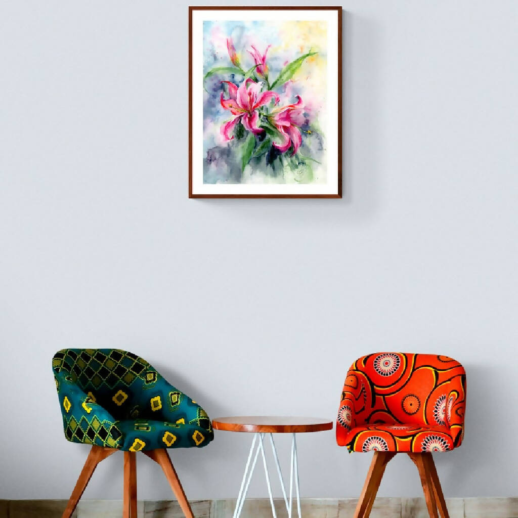 Pink Lilies, prints, Watercolor print, Watercolor flowers, Botanical print, Watercolour painting, floral art