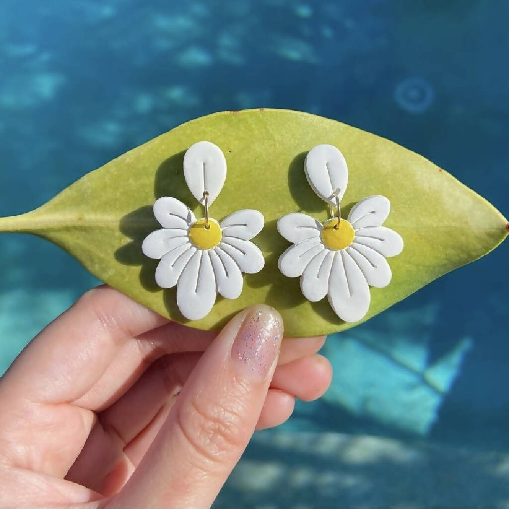 Daisy Flower Polymer Clay Earrings