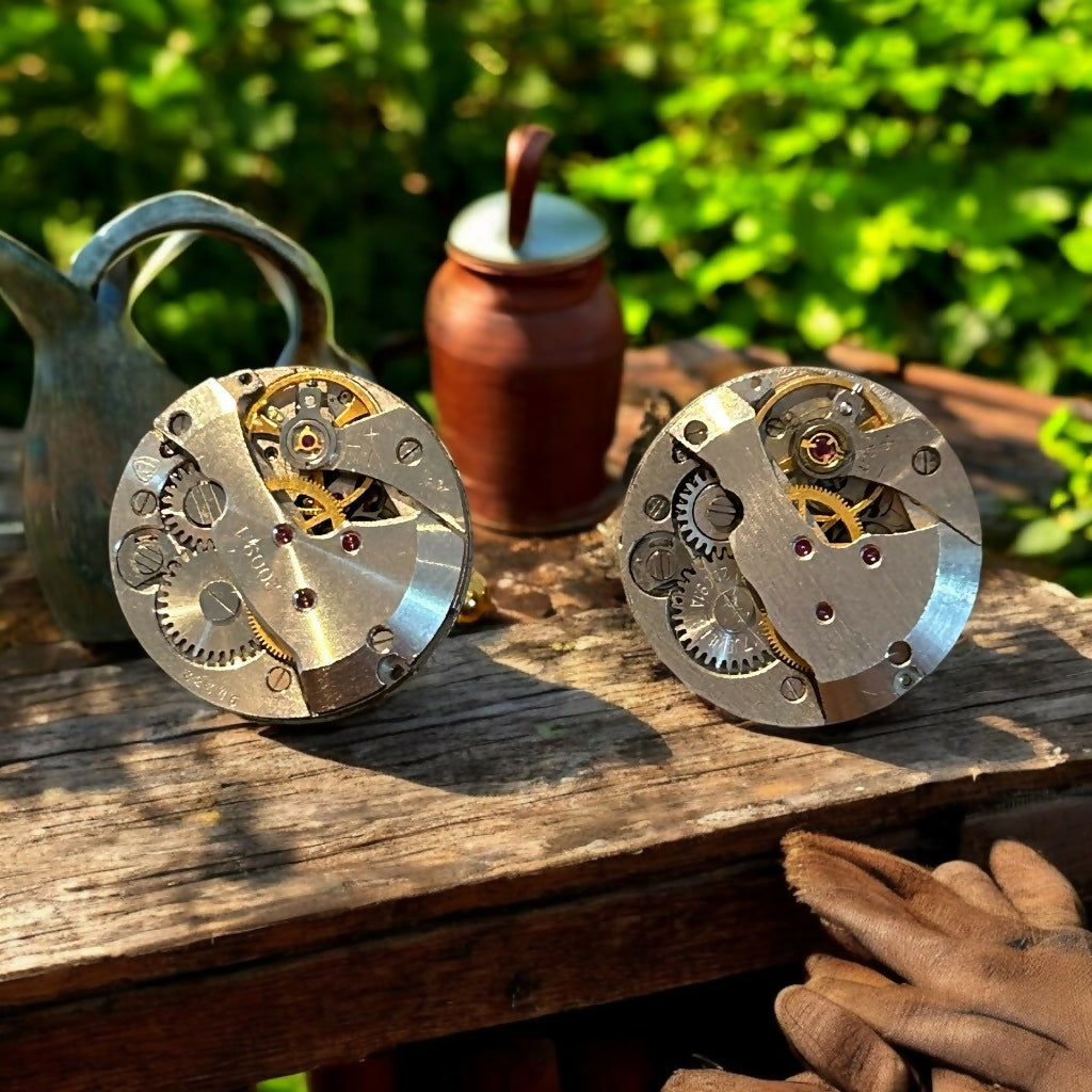 Steampunk vintage watch movement cufflinks