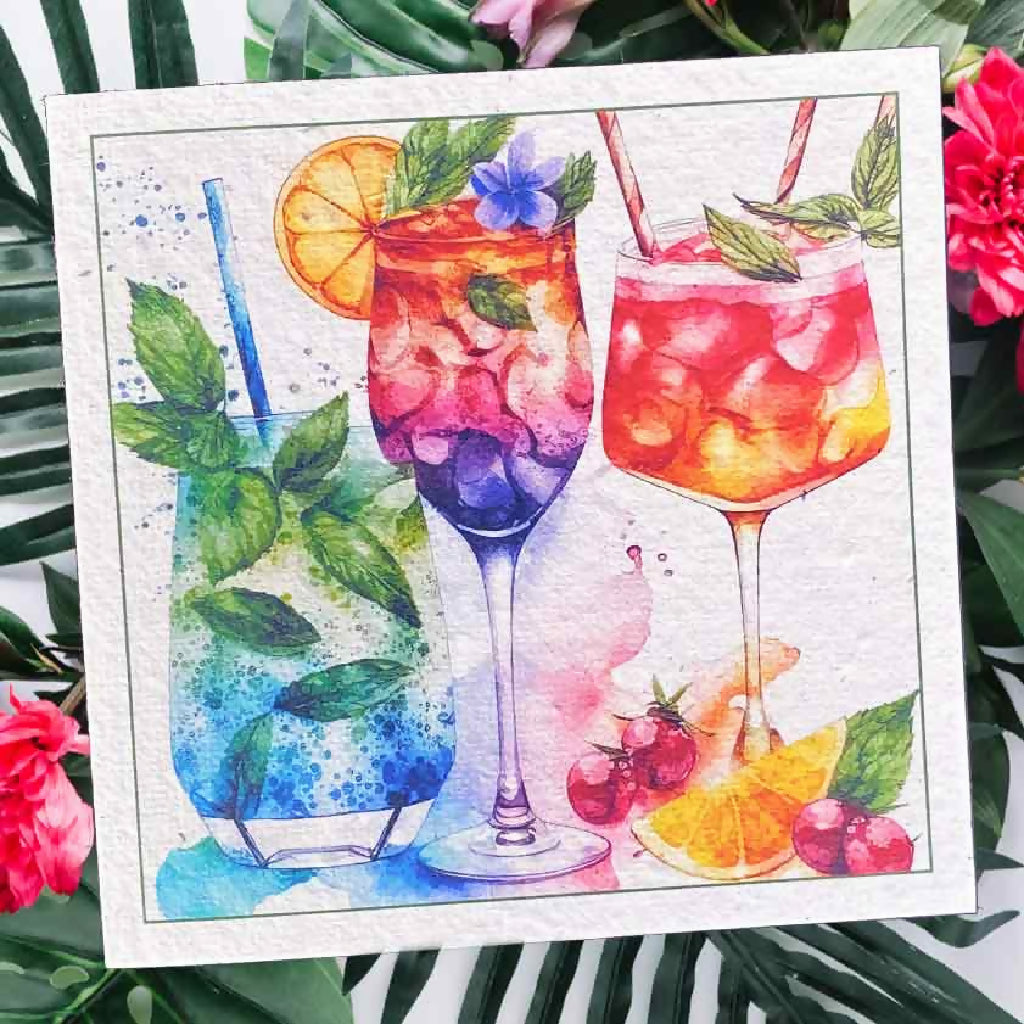 COCKTAIL CHEERS Plantacard|Plantable Card That Grows Into Swan River Daisy, Chamomile, Alyssum & Pink Ageratum