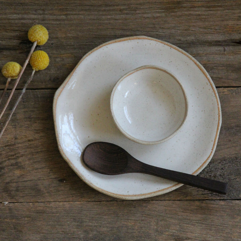 Ceramic Plate Set with Spoon - White