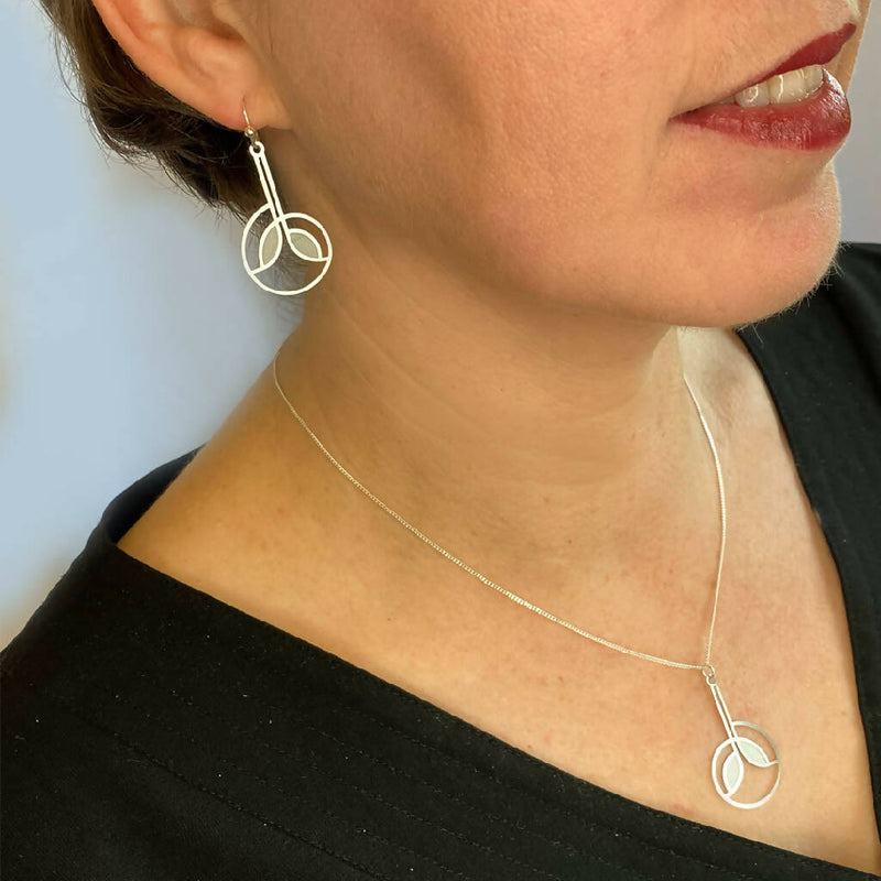 Nurture Art Deco silver hook earrings