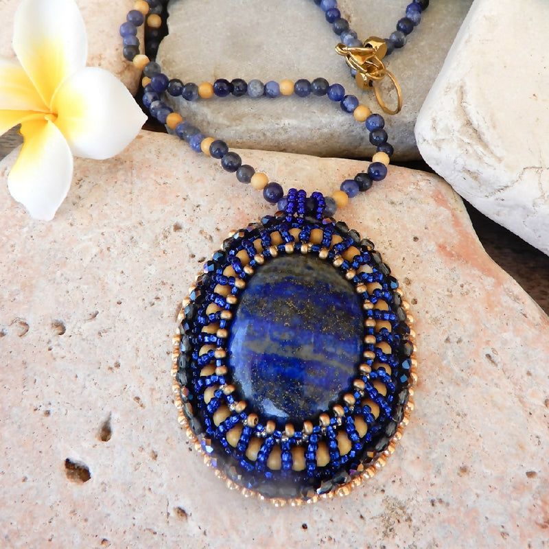 Hand Beaded Gemstone Pendant Necklace "Romney"