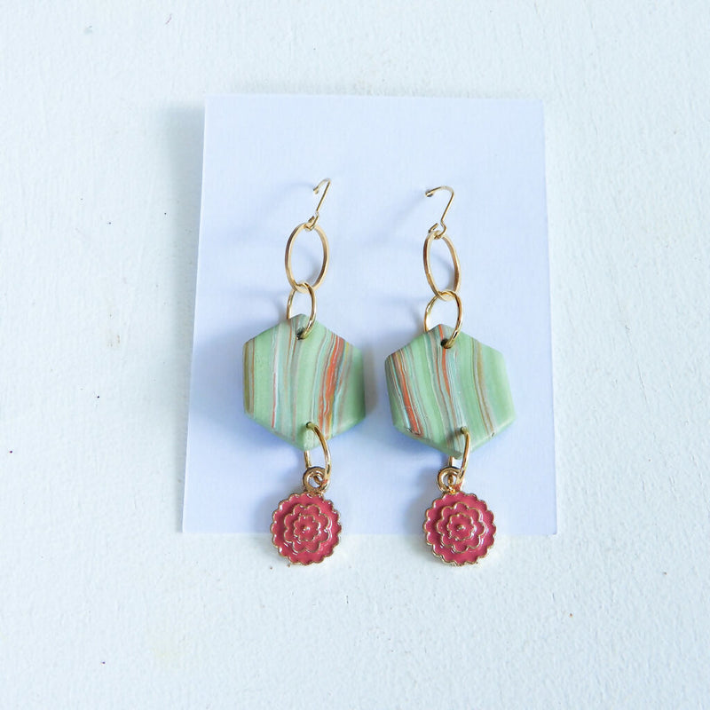 Green Polymer Clay Earrings "Isabel & Friends"