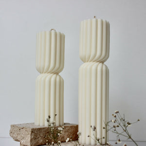 Hourglass shaped pillar candles sculptures