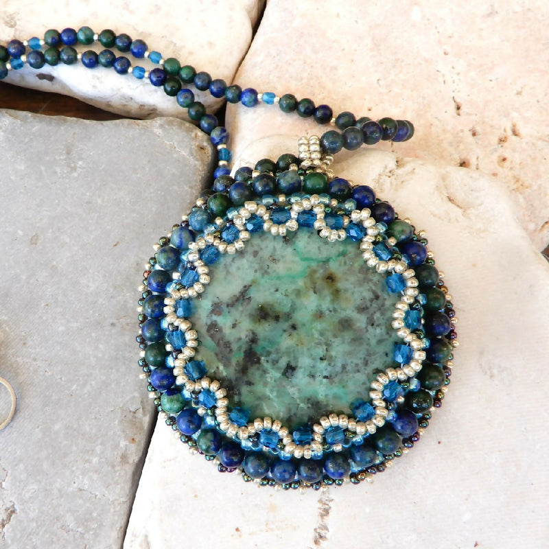 Hand Beaded Gemstone Pendant Necklace "Lesley"