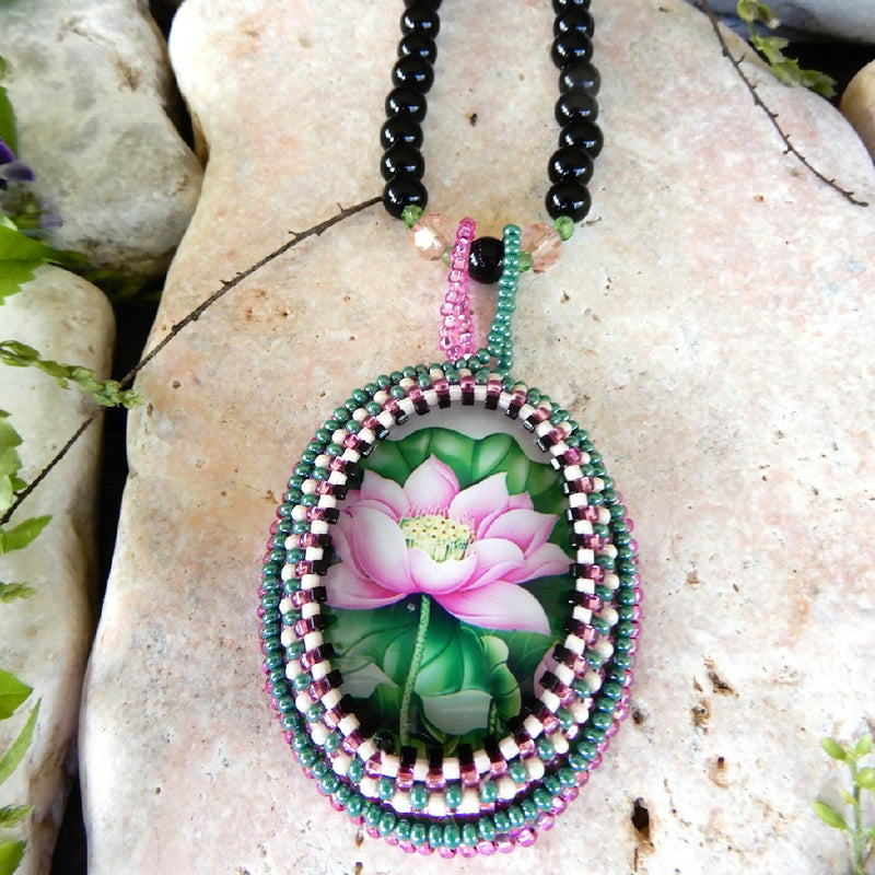 Hand Beaded Pendant Necklace "Springtime"