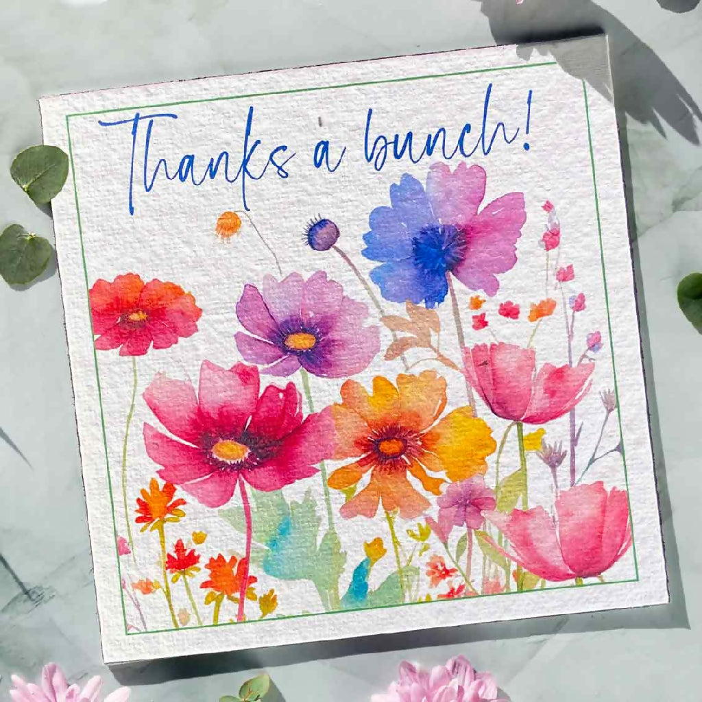 THANKS A BUNCH Plantacard|Plantable Card That Grows Into Swan River Daisy, Chamomile, Alyssum & Pink Ageratum