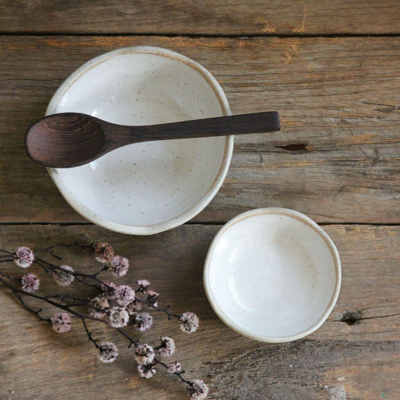 Ceramic Bowl Set with Spoon - White