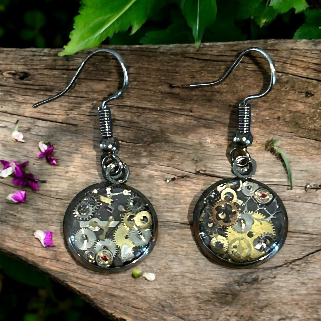 steampunk vintage watch parts earrings