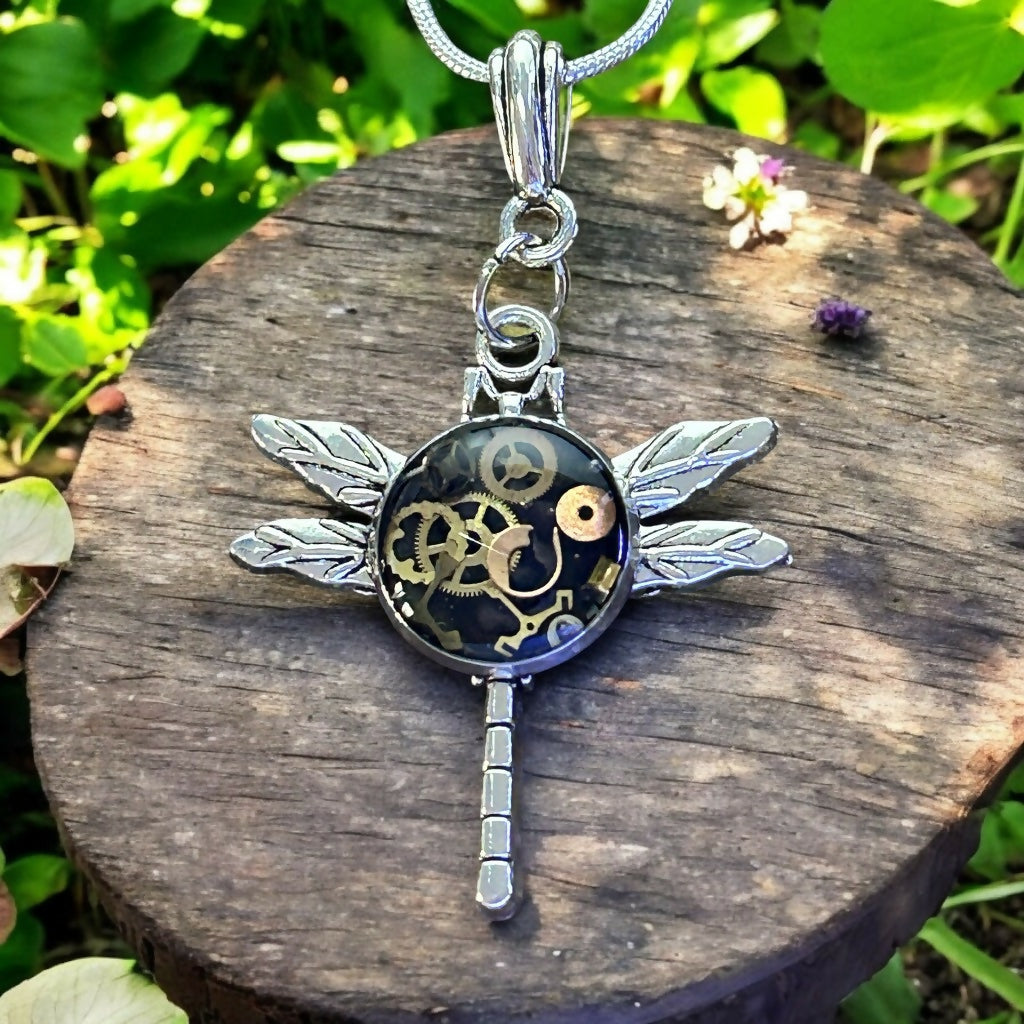 Steampunk dragonfly watch parts pendant