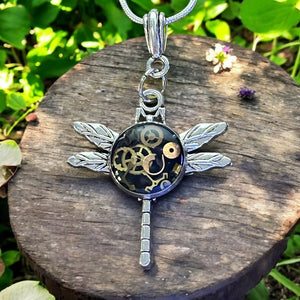 Steampunk dragonfly watch parts pendant