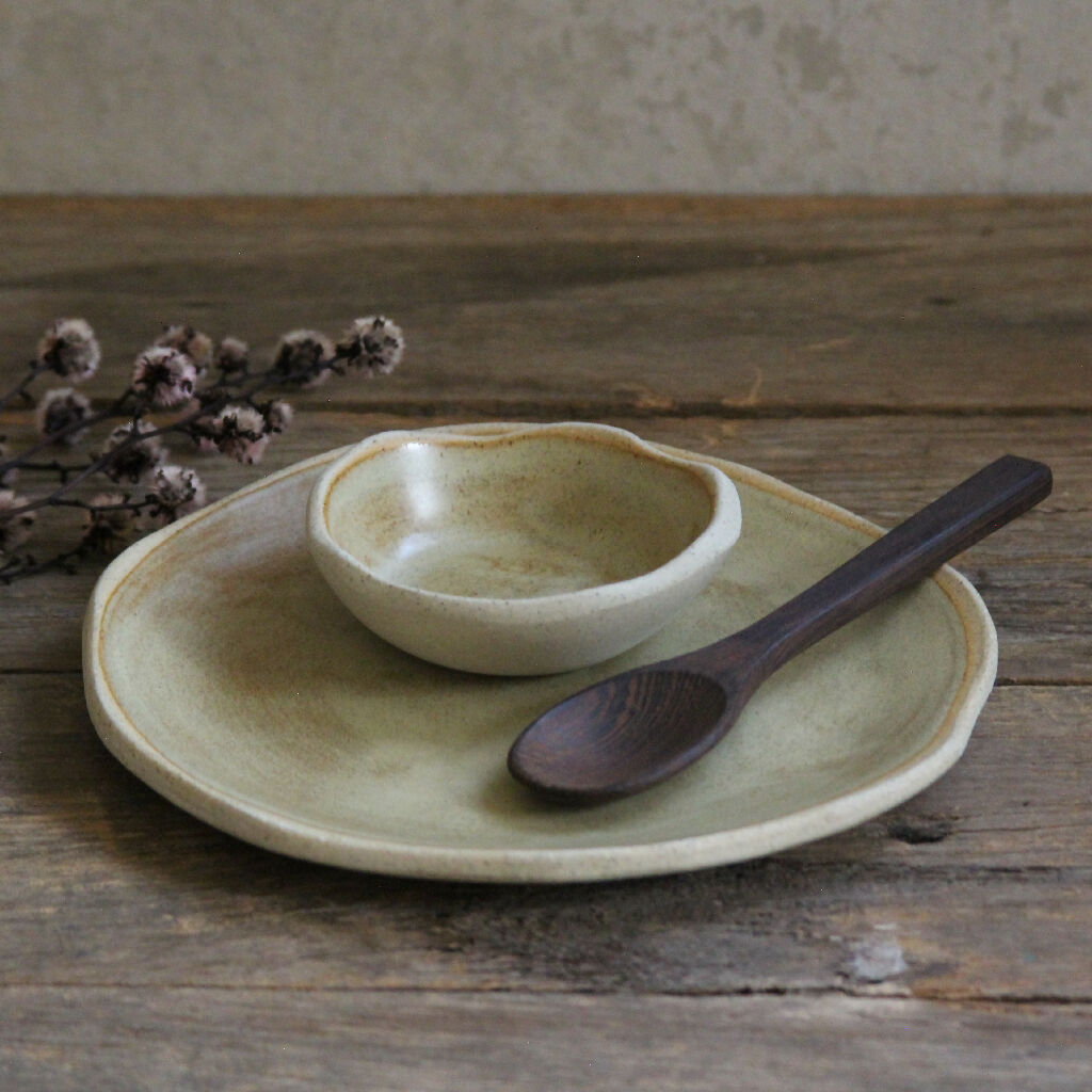 Ceramic Plate Set with Spoon - Sand
