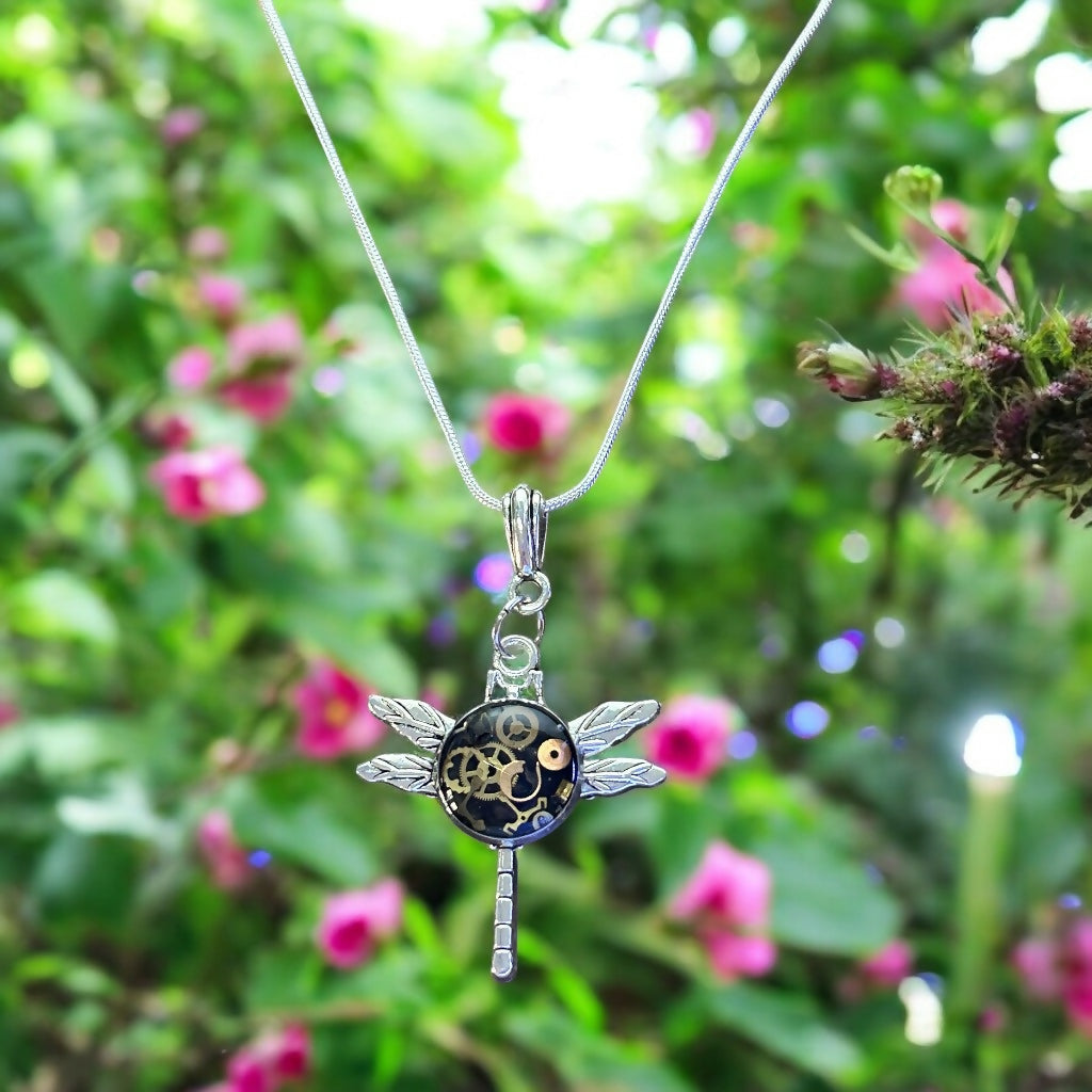 Steampunk dragonfly watch parts pendant