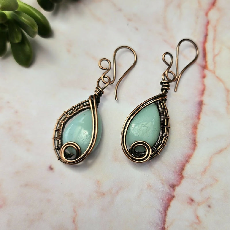 Stone and copper drop earrings