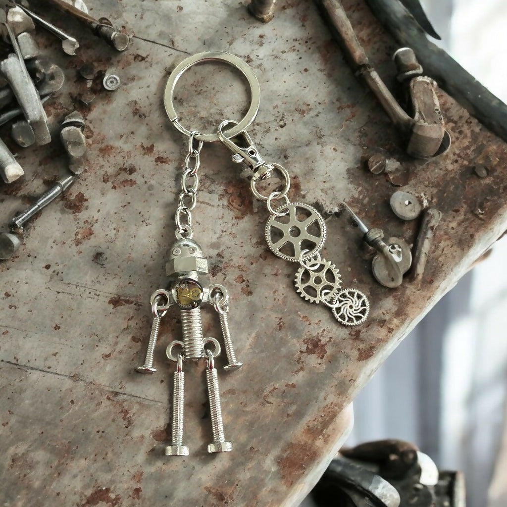 Steampunk nuts and bolts robot watch piece keyring