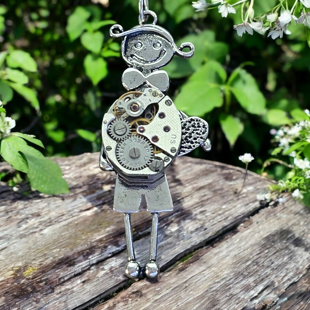 Steampunk boy watch movement necklace