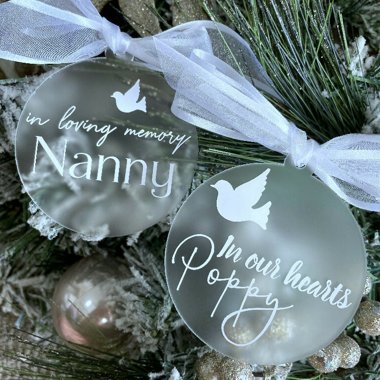 In Loving Memory Frosted Christmas Baubles | Christmas Ornaments