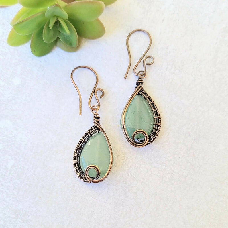 Stone and copper drop earrings