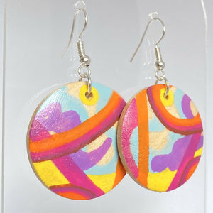 Hand-Painted Rainbow Wood Dangle Earrings