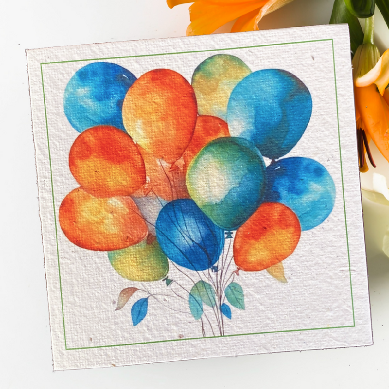 BREEZY BALLOONS Plantacard|Plantable Card That Grows Into Swan River Daisy, Chamomile, Alyssum & Pink Ageratum