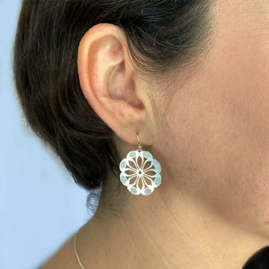 Tribe flower silver hook earrings