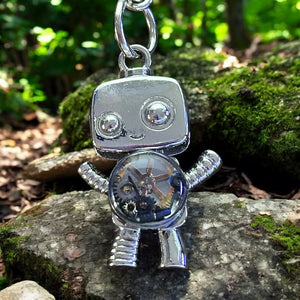 Steampunk mini robot watch parts necklace