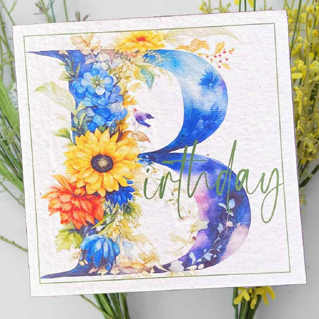 BIRTHDAY B Plantacard|Plantable Card That Grows Into Swan River Daisy, Chamomile, Alyssum & Pink Ageratum