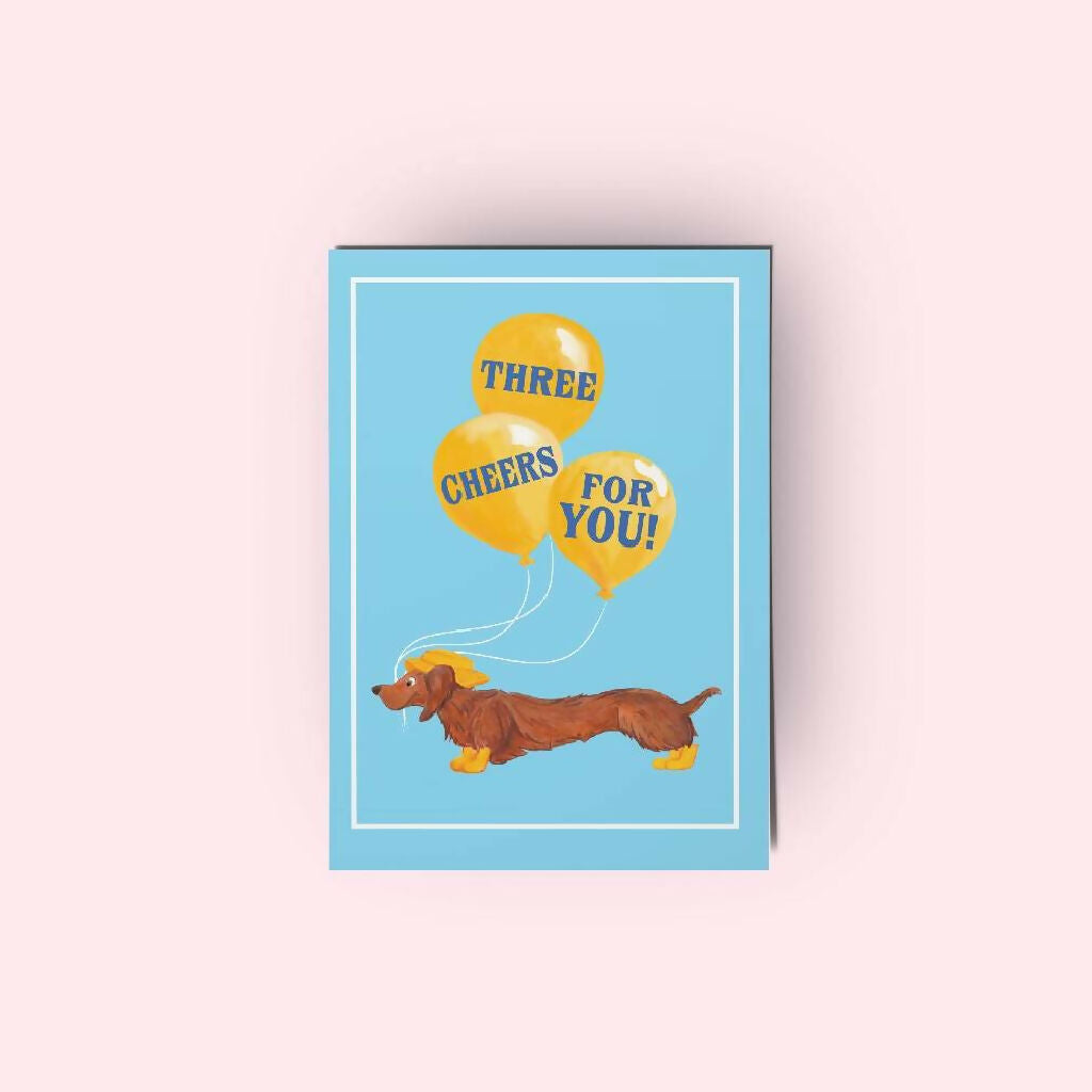 Three Cheers For You Dachshund Greeting Card Handmade by Rose Line