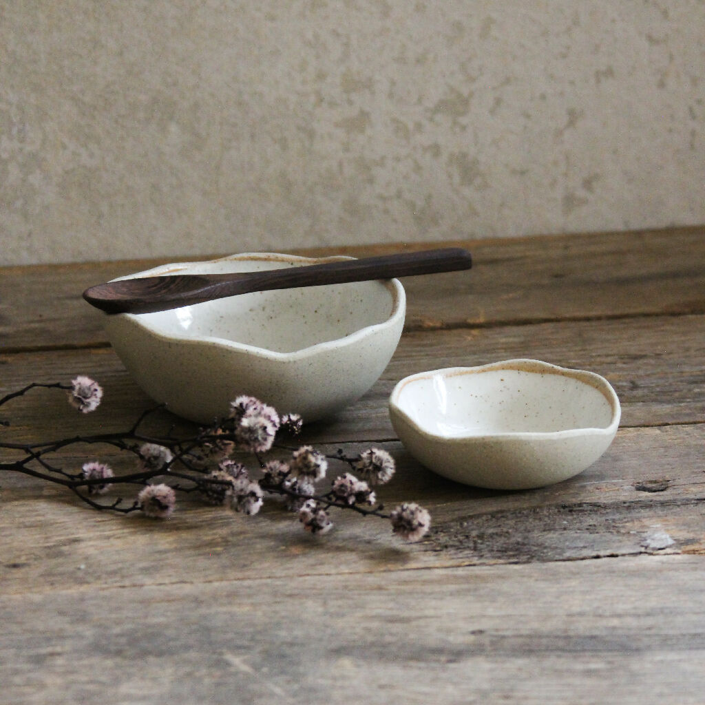 Ceramic Bowl Set with Spoon - White