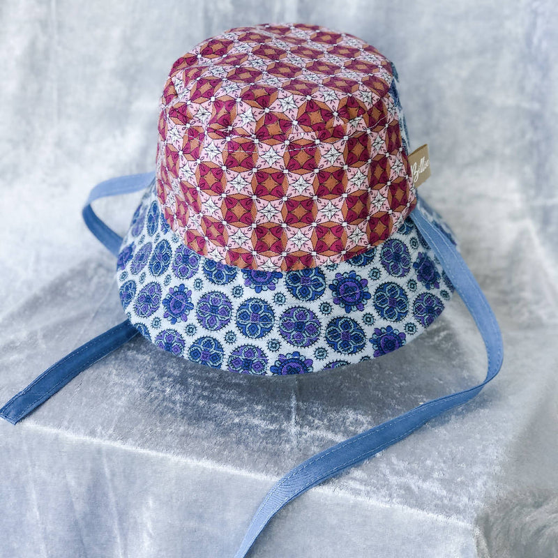 Vintage Floral Baby Bucket Hat (Blue Stitch)