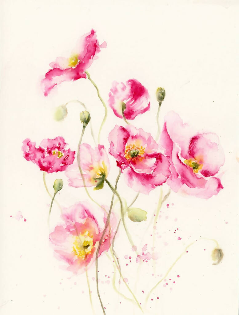 Pink poppies, Prints, Watercolor print, Watercolor flowers, Botanical print, Watercolour painting, floral art