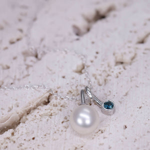 DROPS OF JUPITER Necklace - Sterling Silver - Freshwater Pearl & Teal Sapphire