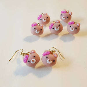 Cute Little Bear Drop Earrings - Handmade Pink 3D
