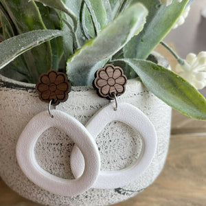 Minimalist White and Wood Clay Earrings