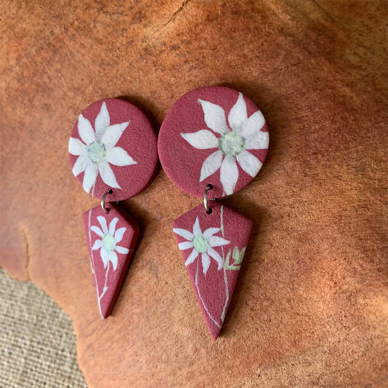 Flannel Flower. Australian native flowers. Polymer clay botanical earrings. Inspired by nature.