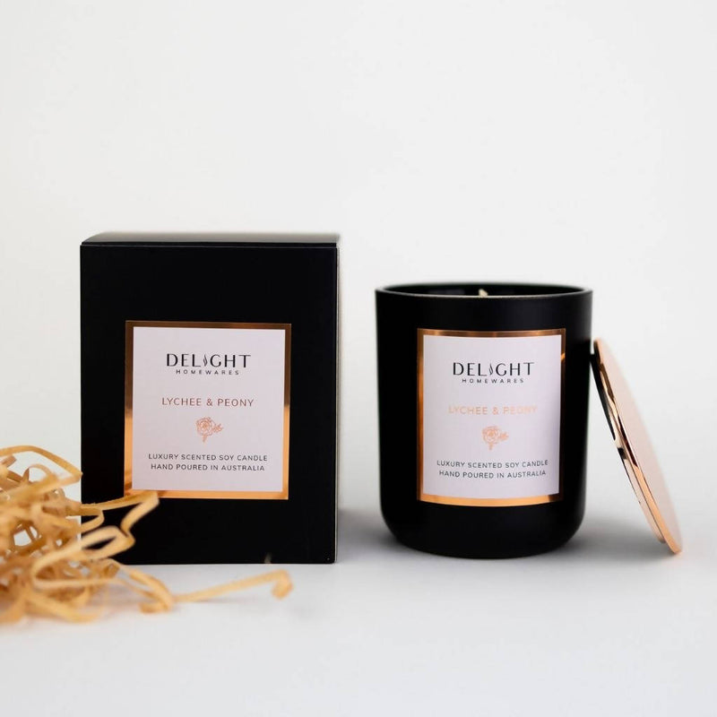 Lychee & Peony Luxury Scented Matte Black Candle (280g)