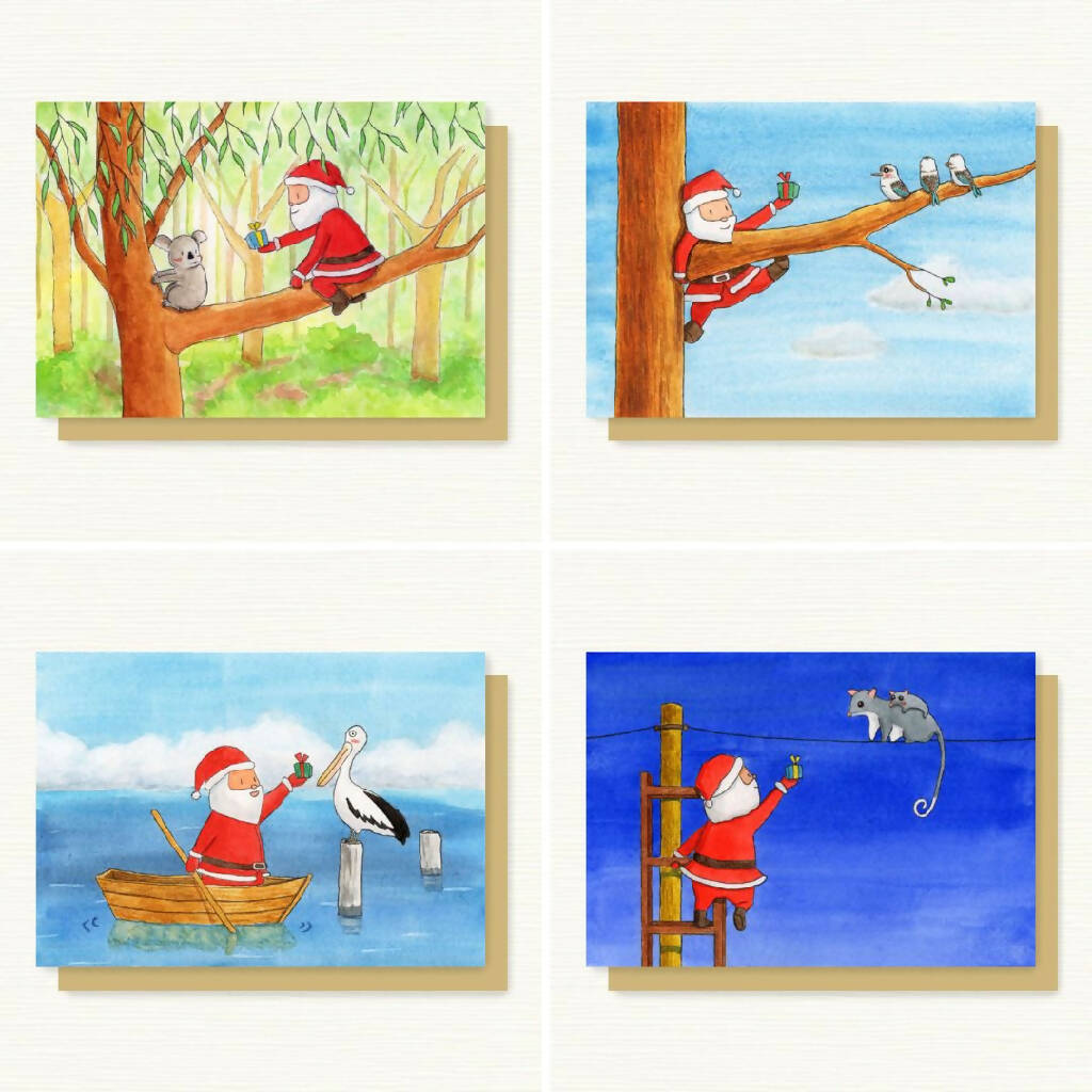 4 PACK - Australian Animals Christmas Card Pack