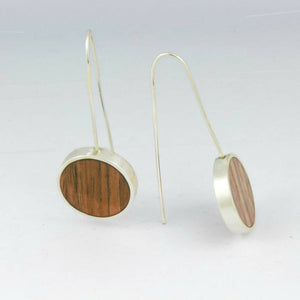 Sterling silver threader drop earring with Tasmanian Native wood inlay