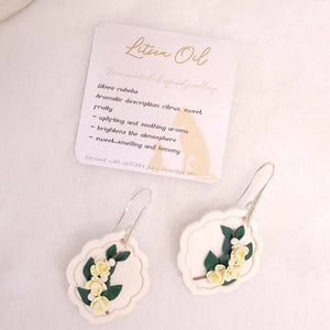 Scented Litsea earrings. Botanical jewellery. Handmade polymer clay pieces.