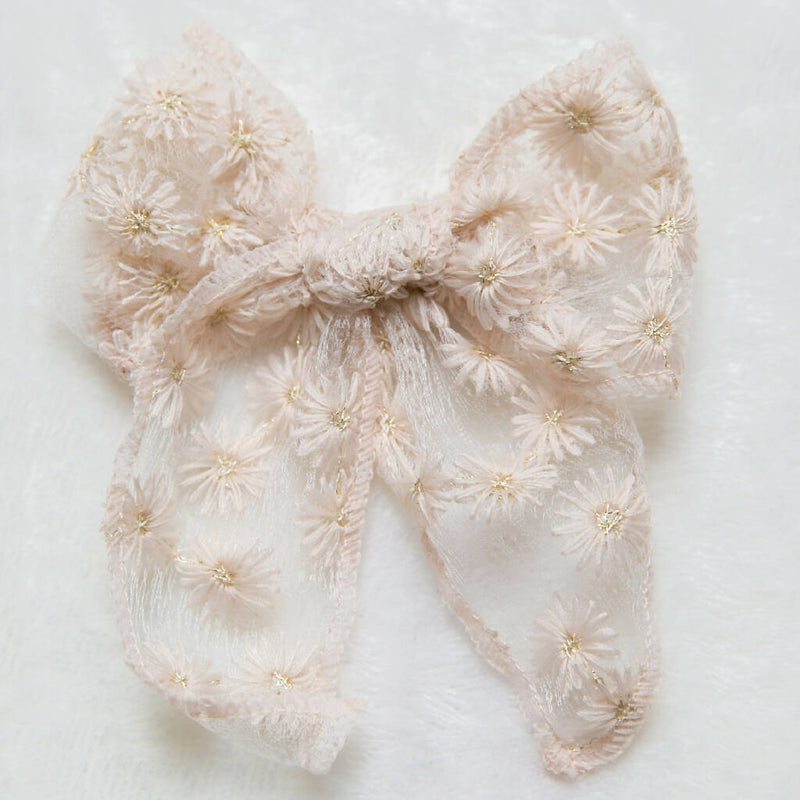 Oversize Embroidery Floral Toddler Bow Hair Clip