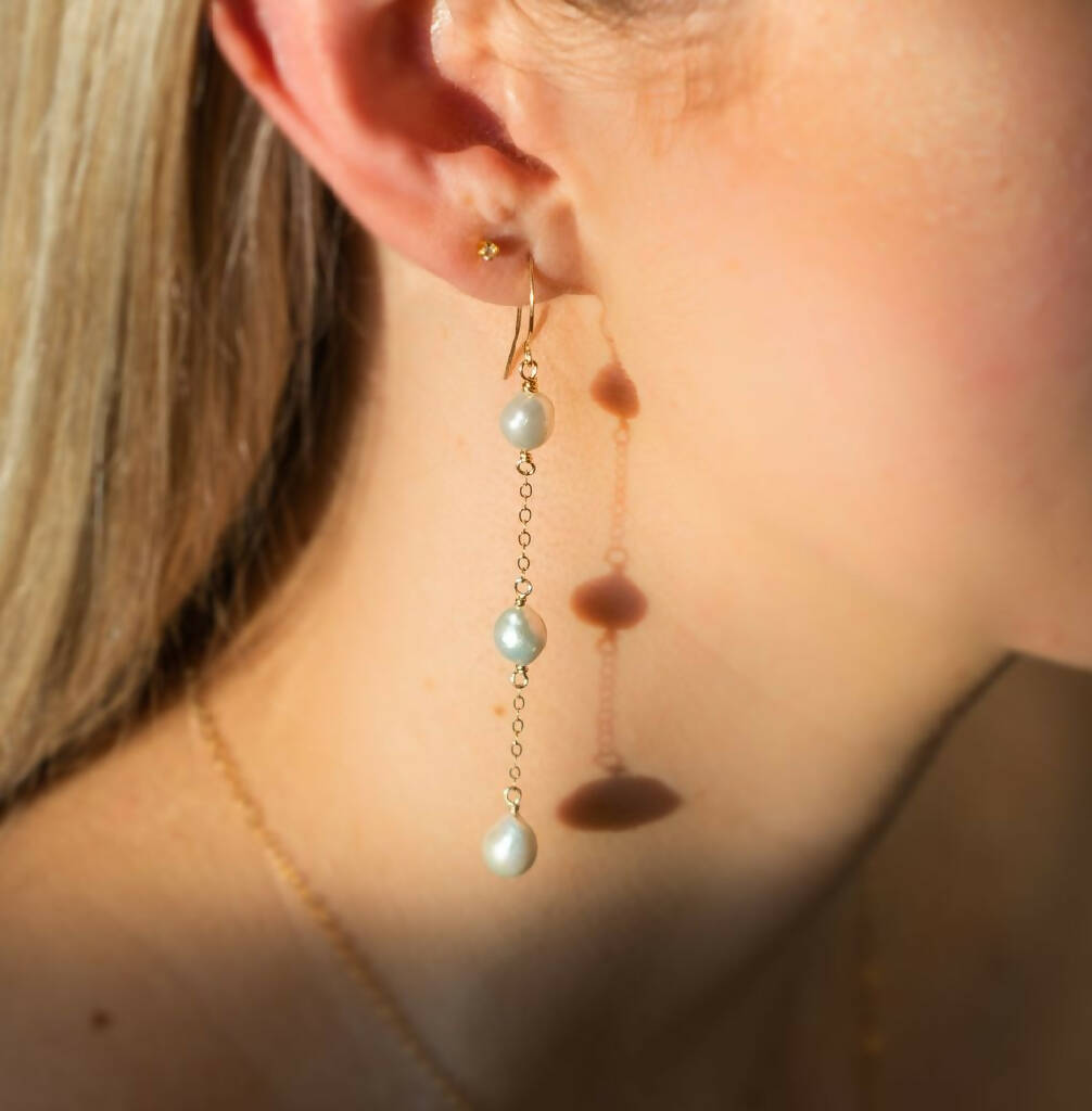 Baroque pearl and chain drop earrings